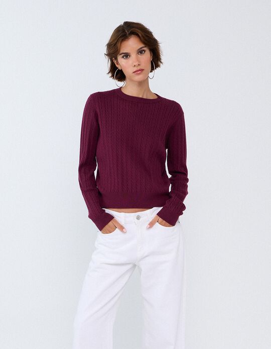 Comprar Online Sweater Tricotada Com Viscose, Mulher, Vermelho Escuro