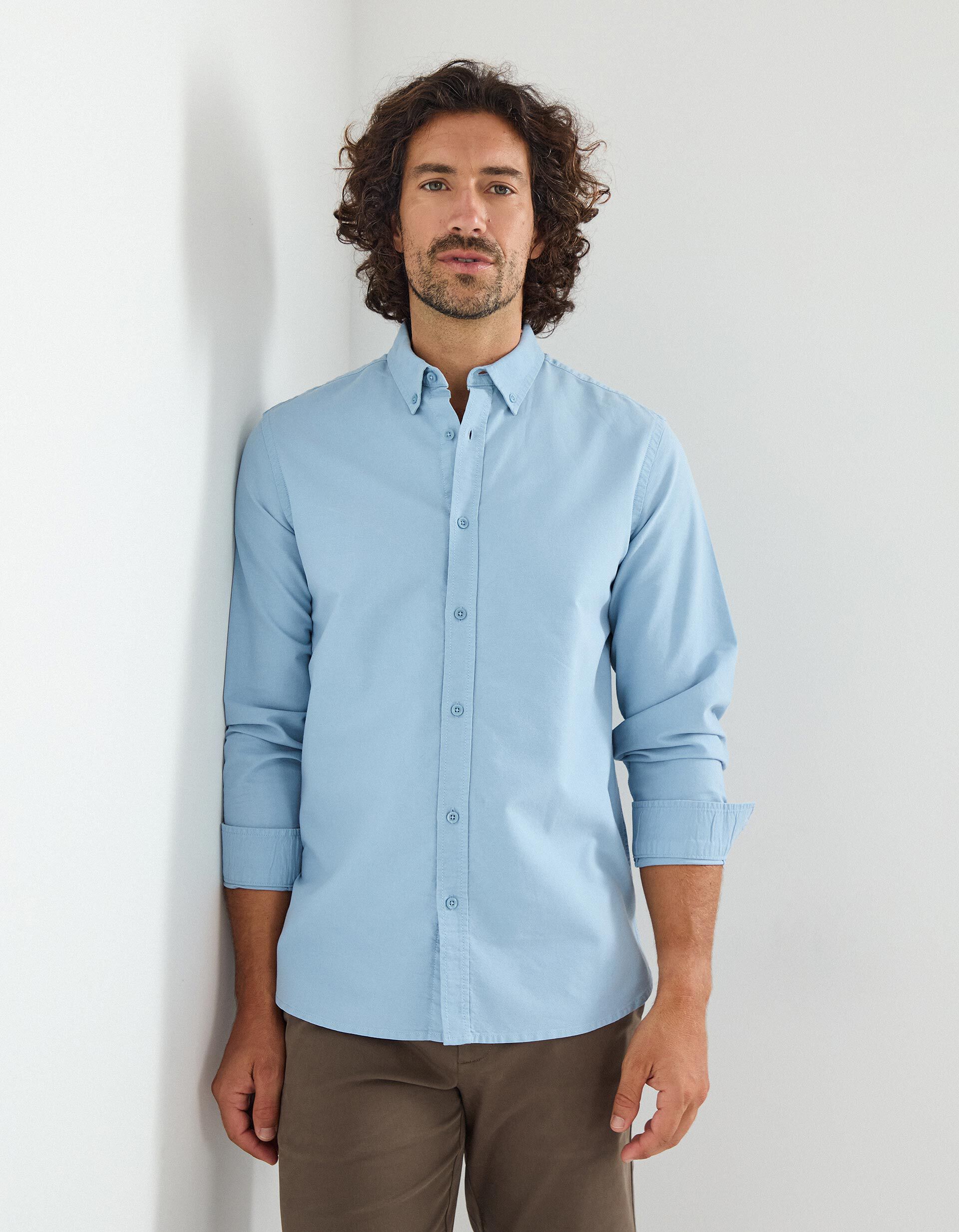 Camisa de Manga Comprida Oxford, Homem, Azul