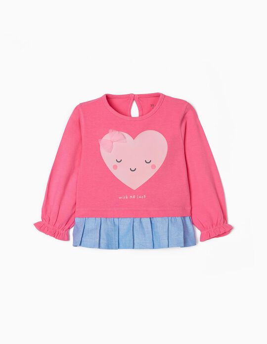 T-Shirt de Manga Comprida para Bebé Menina, Rosa/Azul