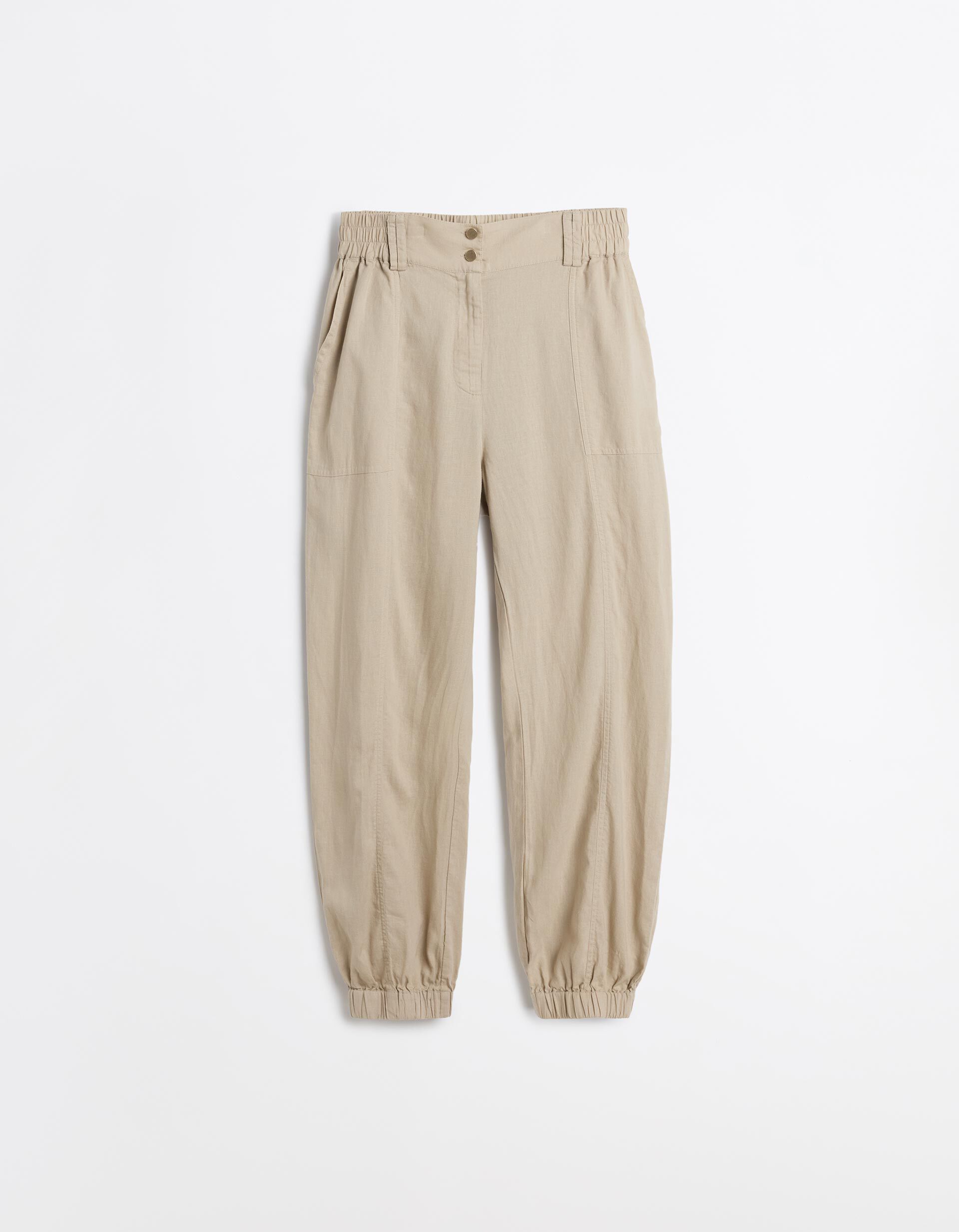 Comprar Online Cal&ccedil;as Joggers Com Linho, Mulher, Bege
