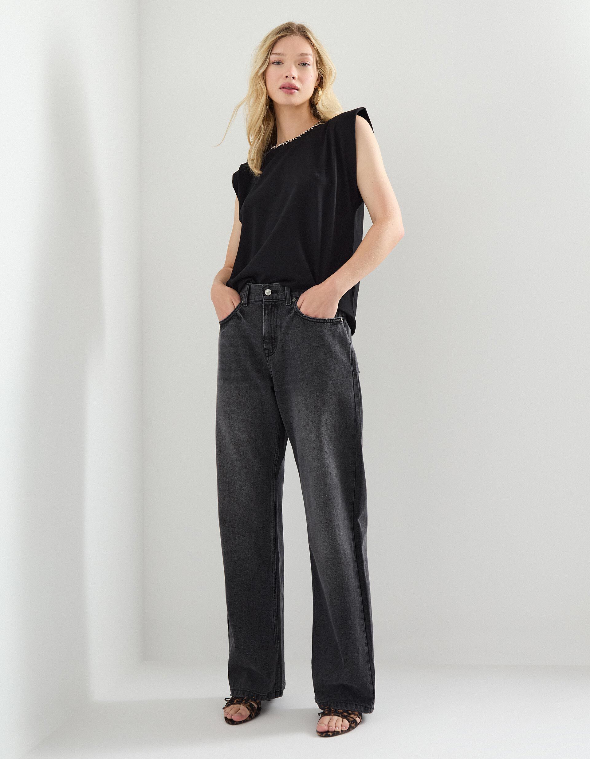 Comprar Online Cal&ccedil;as de Ganga Wide Leg, Mulher, Cinzento 