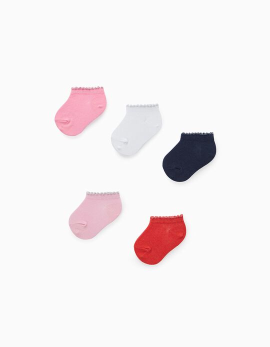 5 Pairs of Ankle Socks for Baby Girls, Multicoloured
