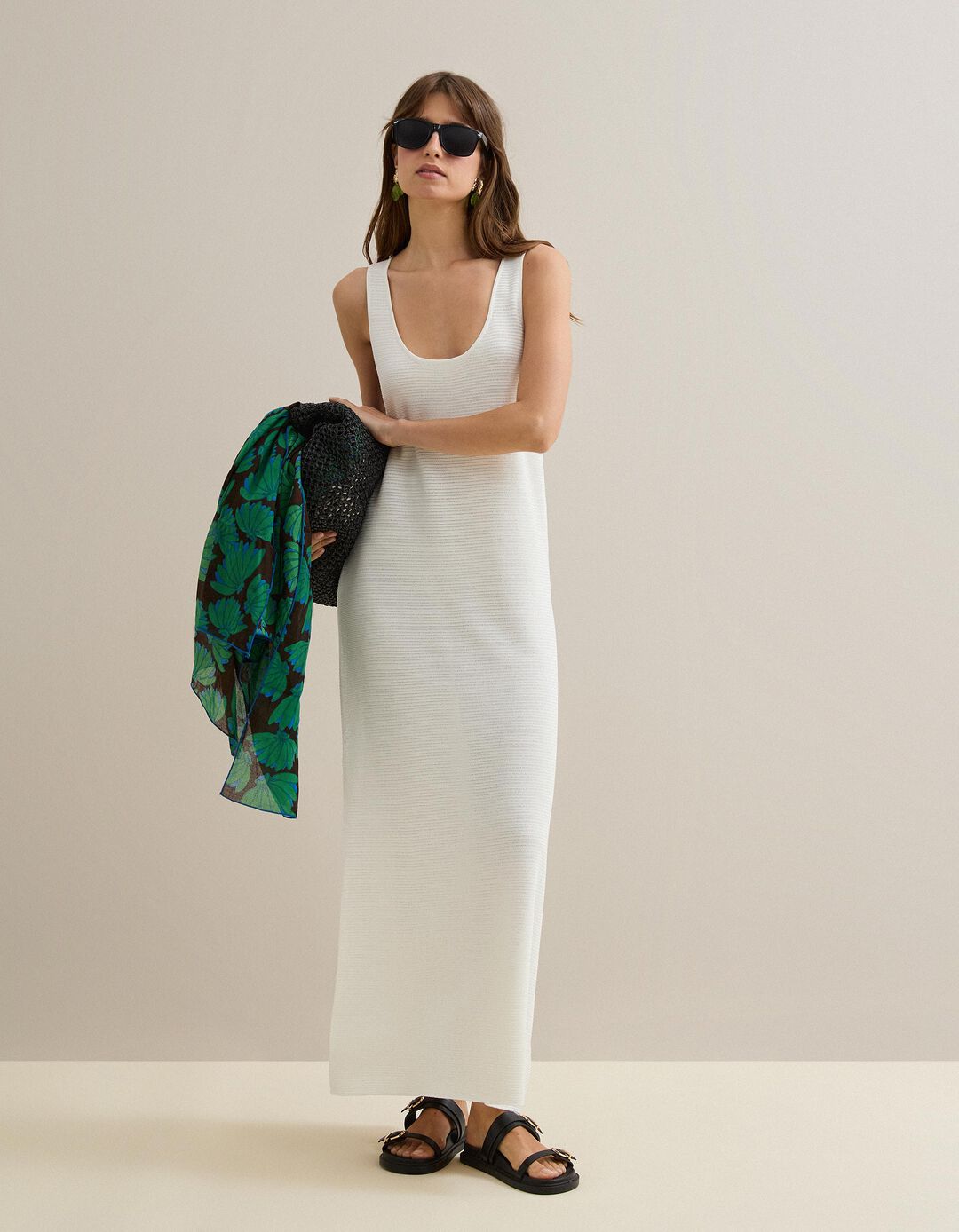 Vestido Malha Tricotada, Mulher, Bege Claro