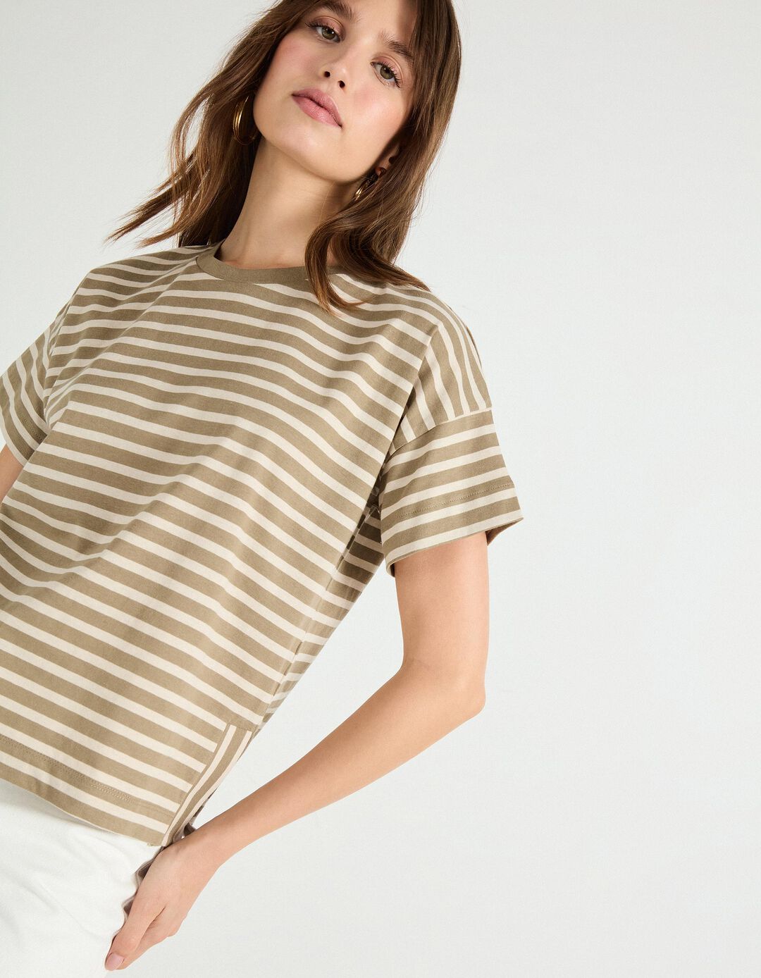 T-shirt de Riscas, Mulher, Verde