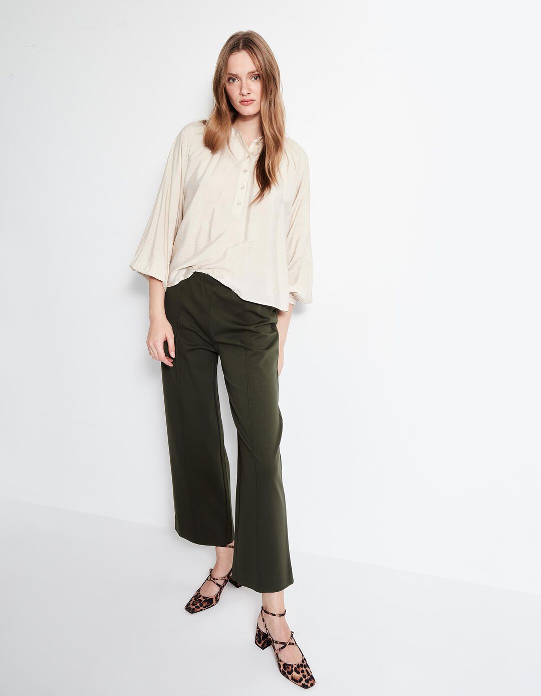 Blusa de Manga Comprida Botões, Mulher, Bege Claro