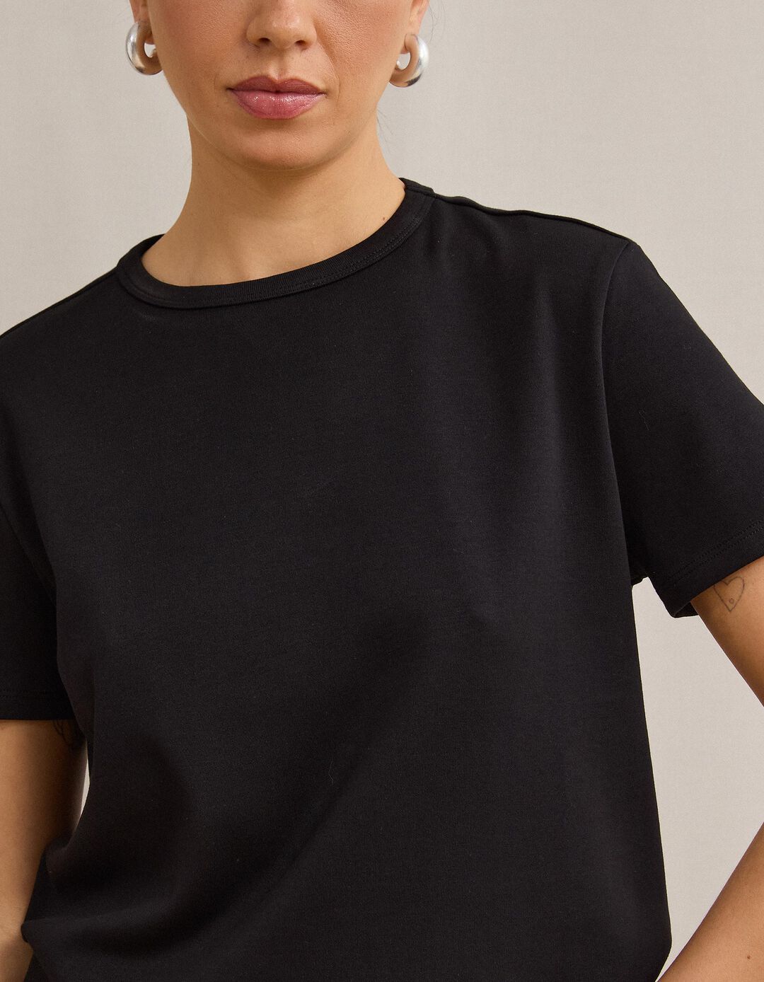 T-shirt Interlock Manga Curta, Mulher, Preto
