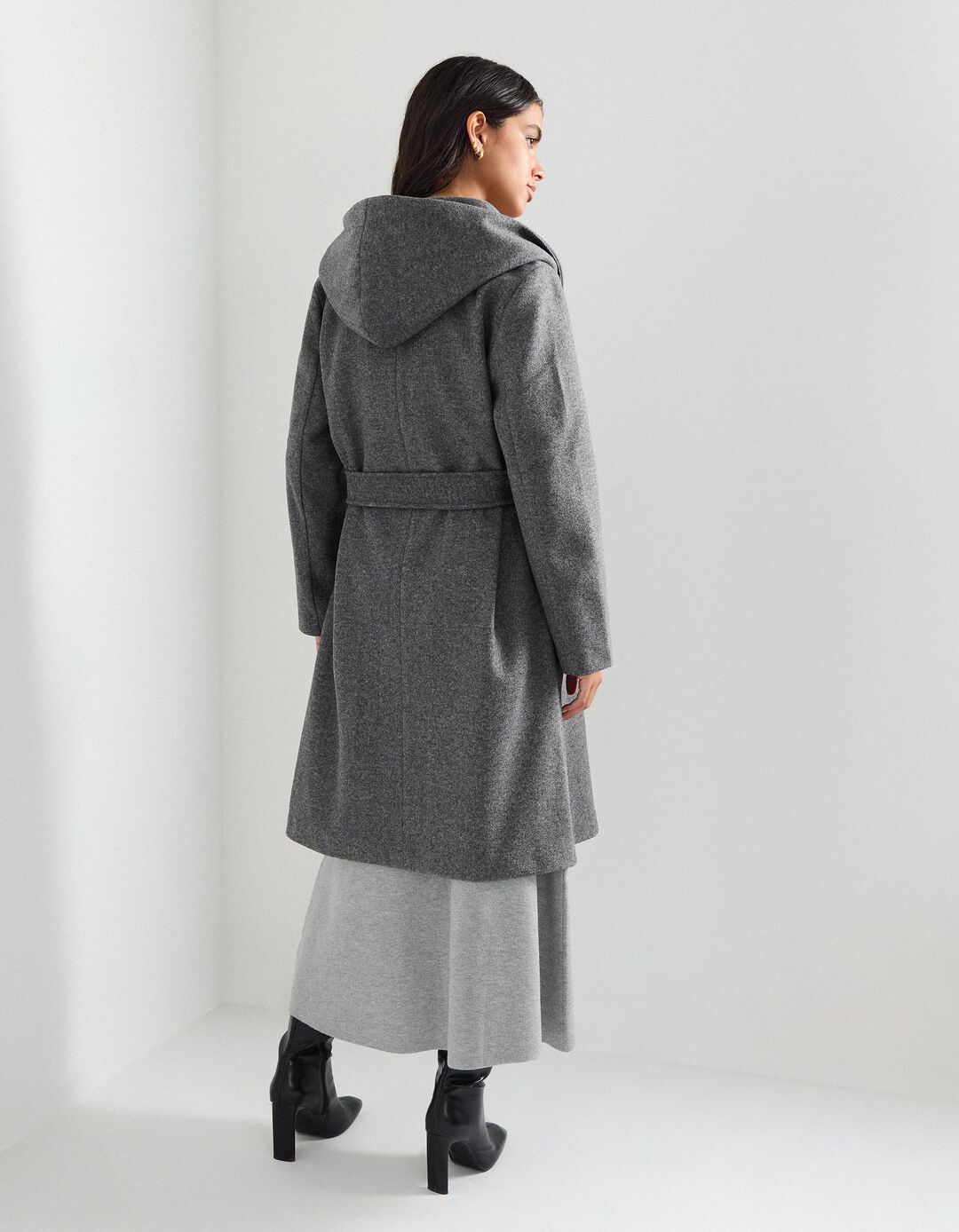 Casaco Comprido com Capuz, Mulher, Cinzento Escuro