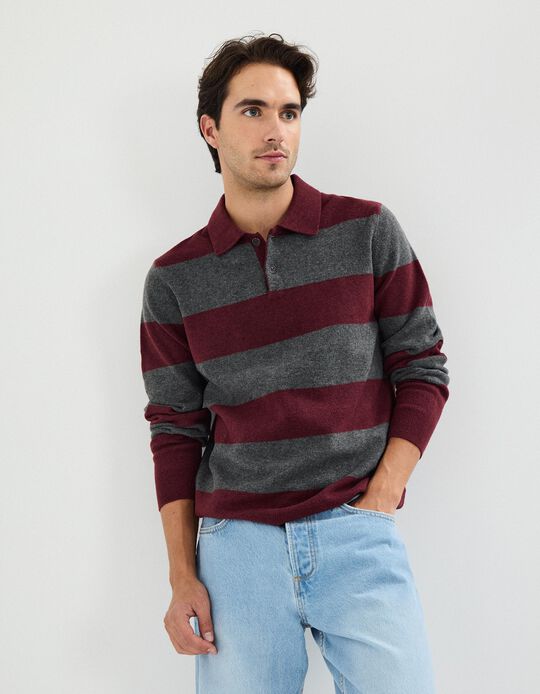 Comprar Online Polo de Malha às Riscas, Homem, Vermelho Escuro