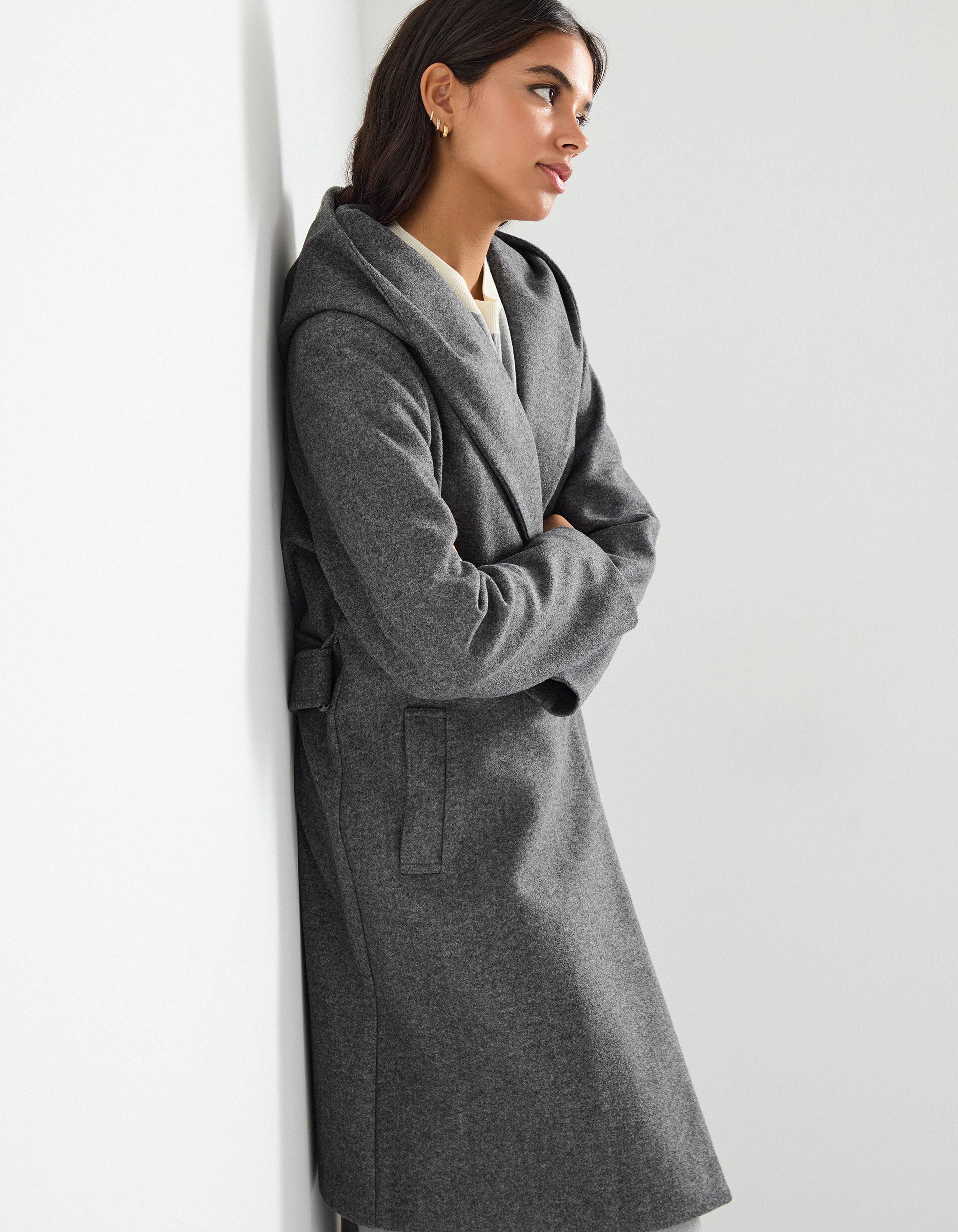 Comprar Online Casaco Comprido com Capuz, Mulher, Cinzento Escuro