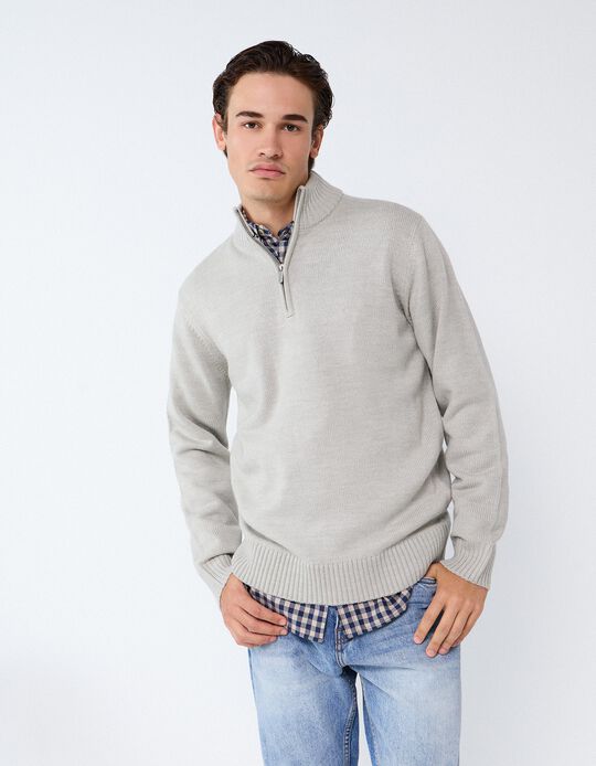 Comprar Online Sweater De Gola Alta, Homem, Cinzento Claro