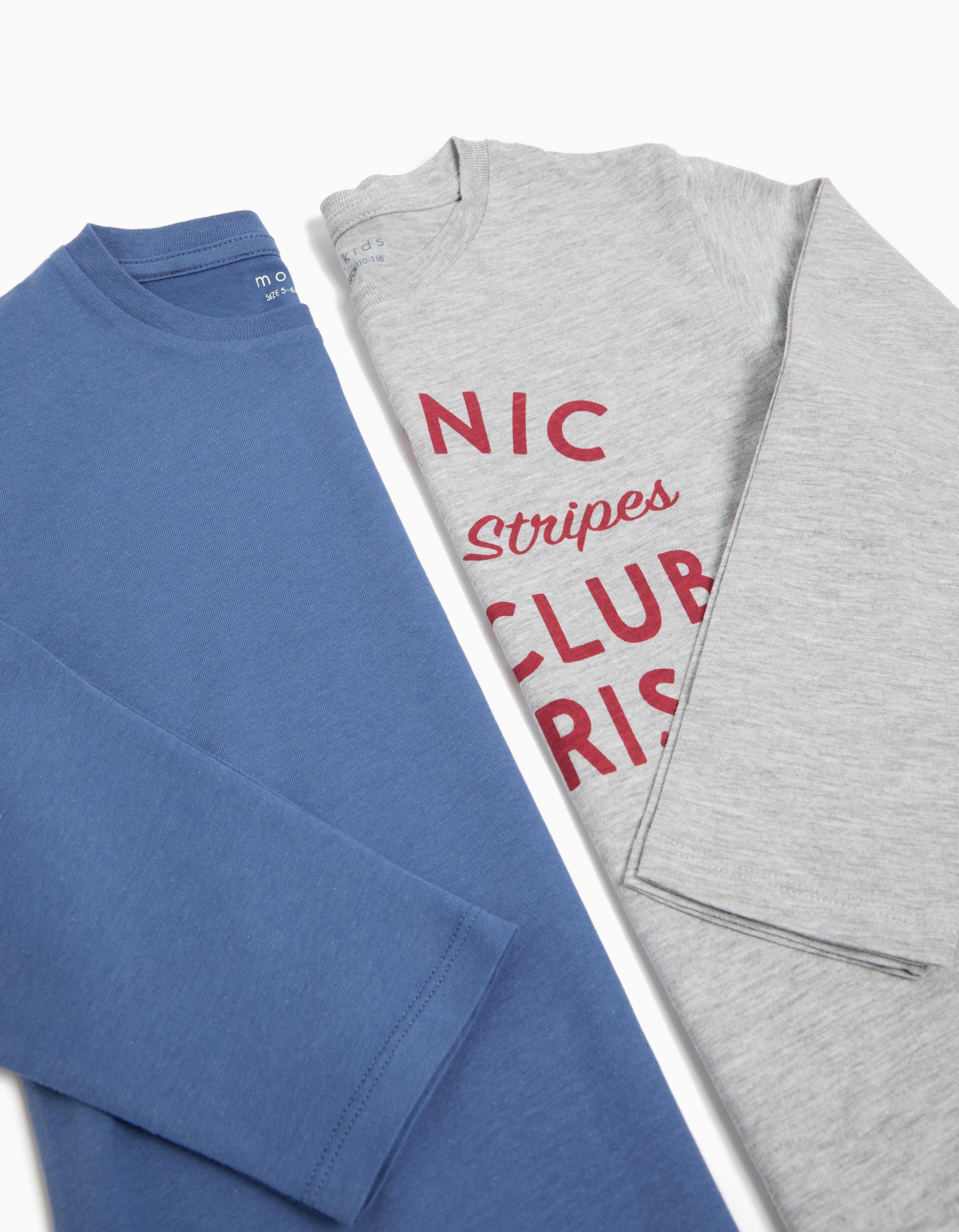 Comprar Online Pack 2 T-shirts de Manga Comprida, Menino, Cinzento Claro/Azul