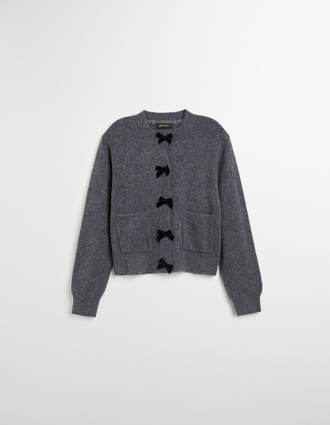 Casaco de Malha com Laços, Mulher, Cinzento