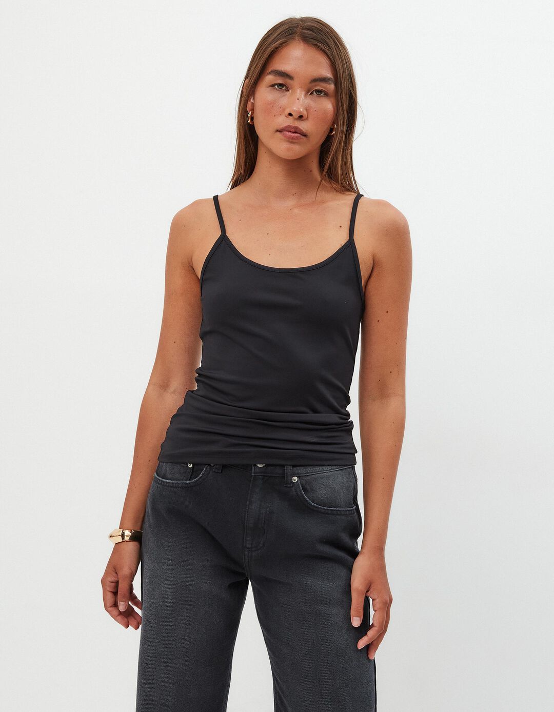 Top de Alças Finas, Mulher, Preto
