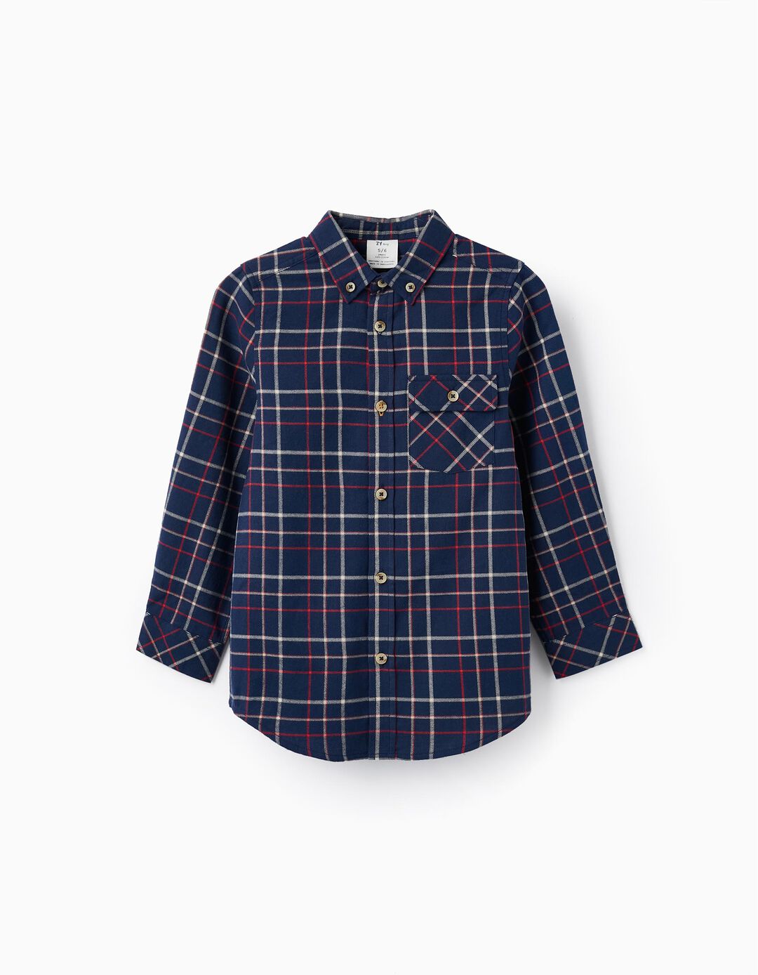Checked Cotton Shirt for Boys, Dark Blue/Red/White