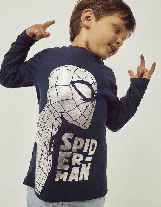 T-shirt de Manga Comprida para Menino 'Spider-Man', Azul Escuro