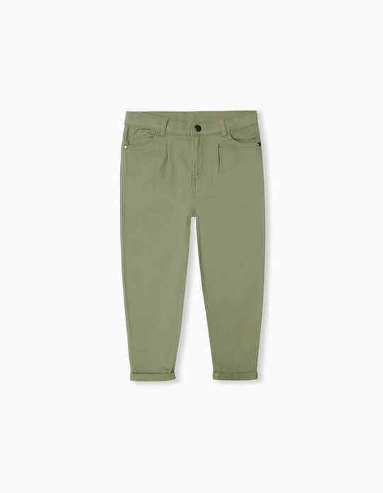 Dad Fit Twill Trousers, Boys, Green