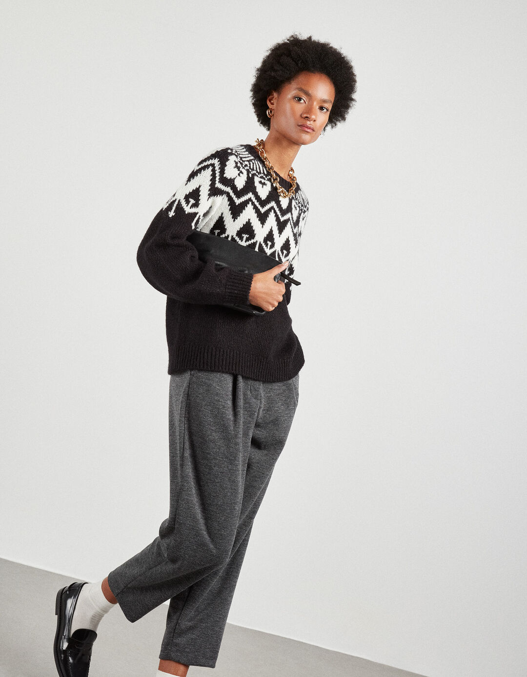 Alpine Jacquard Knit Sweater, Women, Black