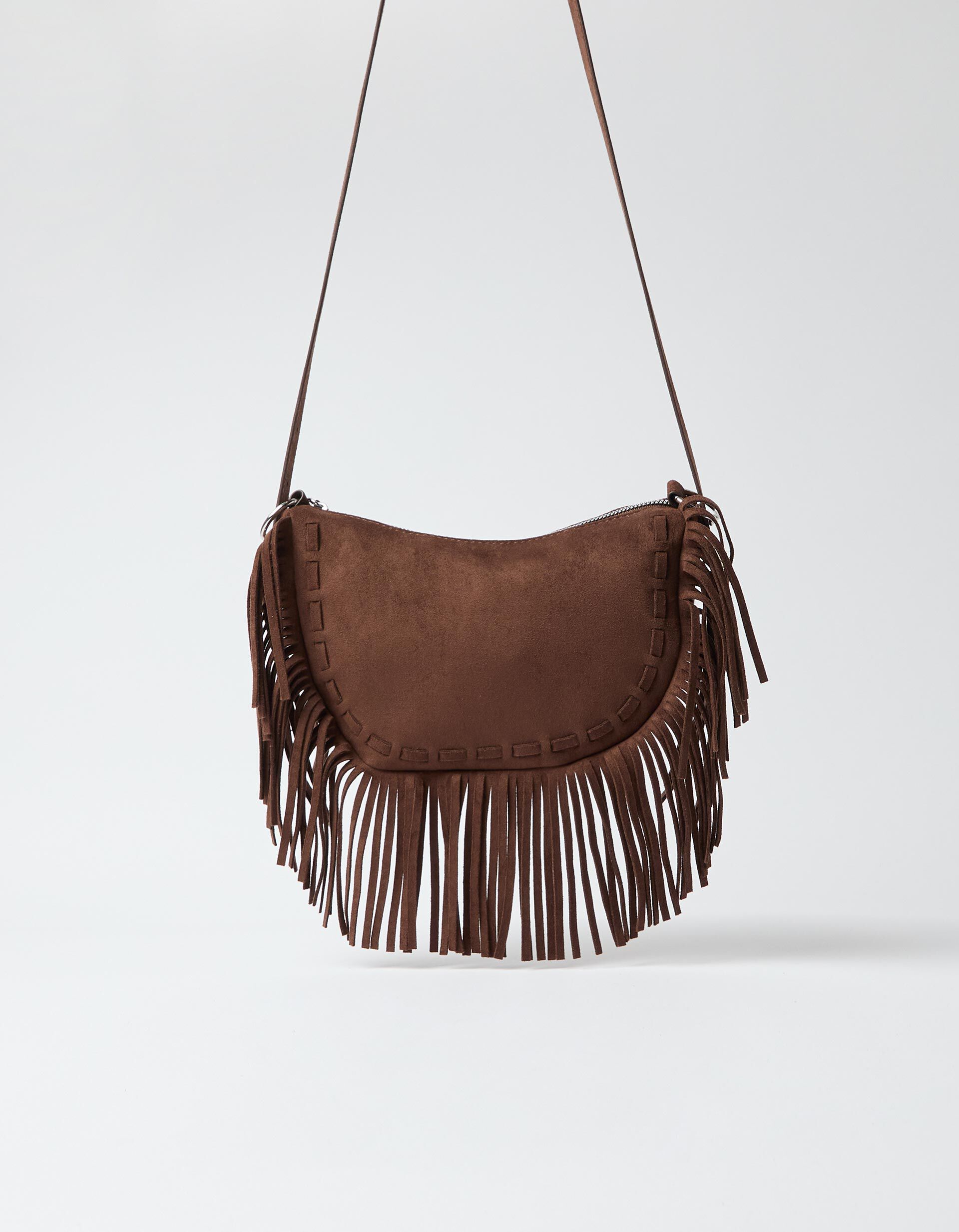 Comprar Online Mala Tiracolo Com Franjas, Mulher, Castanho 
