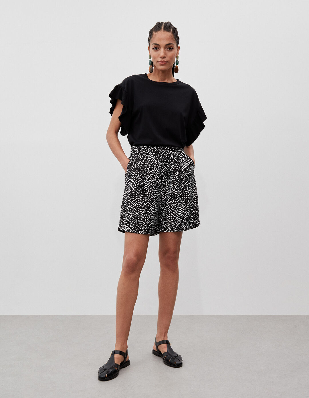 Printed Shorts, Woman, Black