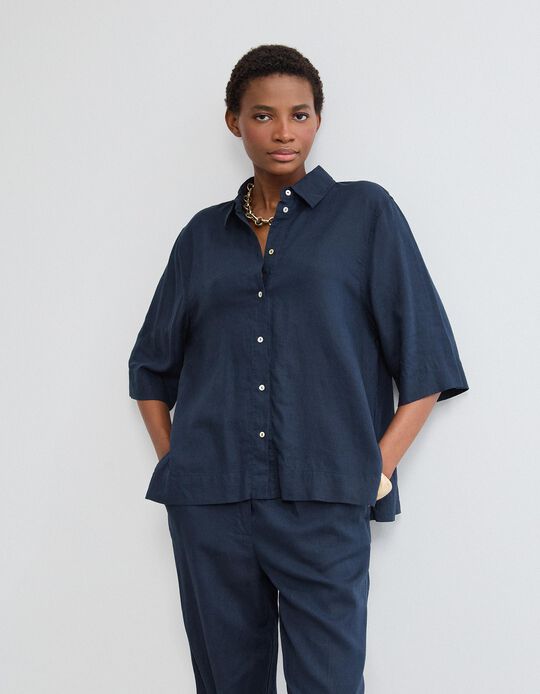 Comprar Online Camisa com Linho, Mulher, Azul Escuro