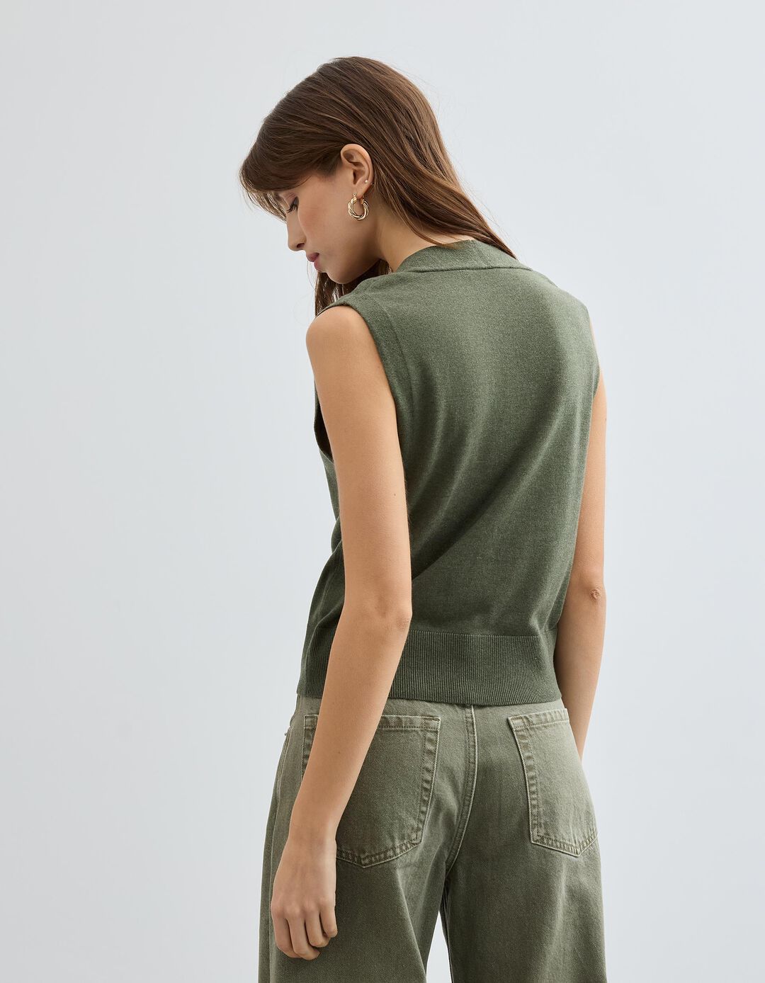 Colete com Caxemira, Mulher, Verde