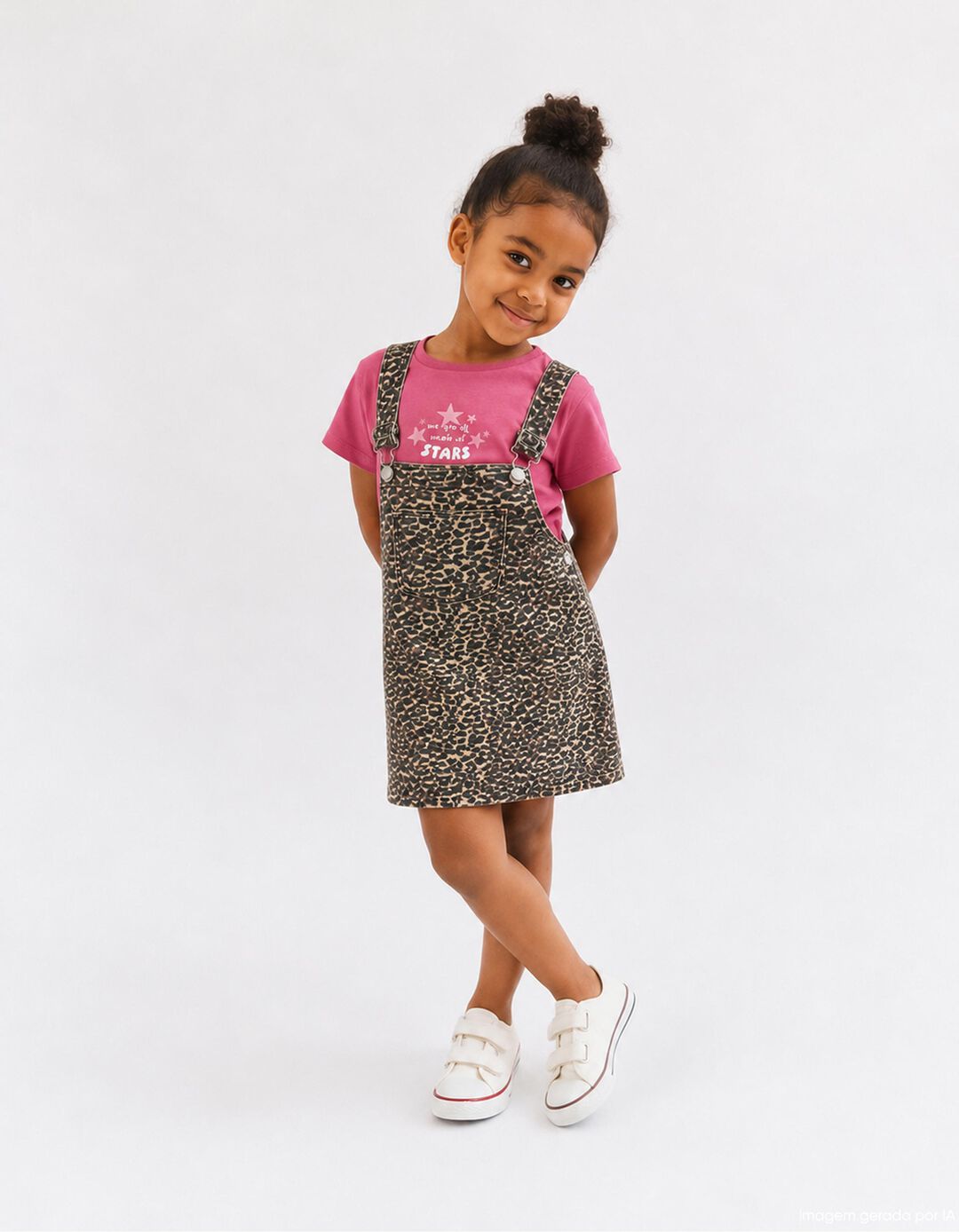 Saia Jardineira Animal Print, Menina, Castanho
