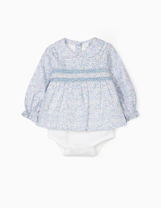Bodysuit Blouse for Newborn Baby Girls, Blue/White