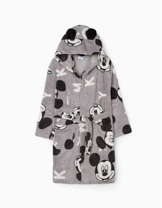 Hooded Dressing Gown for Boys, 'Mickey', Grey