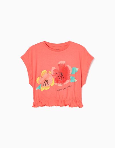 T-shirt de Algodão para Menina 'Papoila', Coral