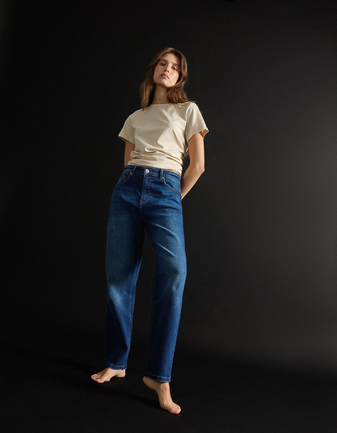 Calças de Ganga 'Tapered Mom Fit', Mulher, Azul Escuro