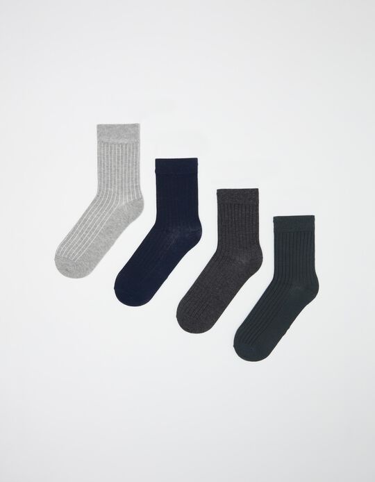 4 Pairs of Ribbed Socks Pack, Men, Multicolour