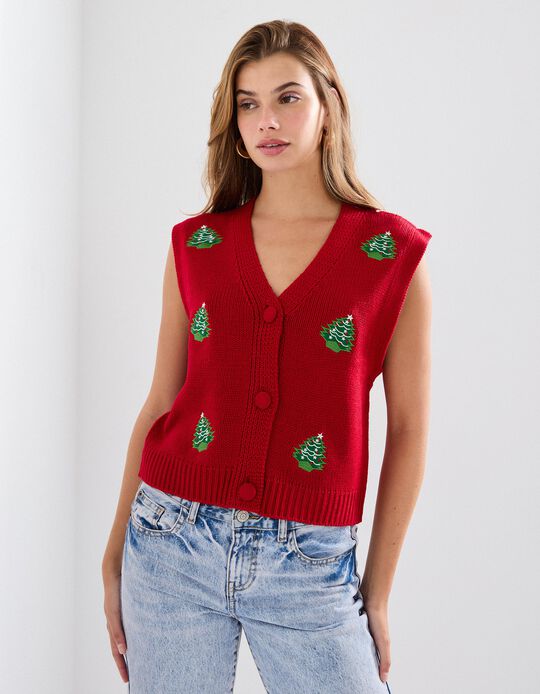 Comprar Online Colete Natal de Malha, Mulher, Vermelho Escuro 