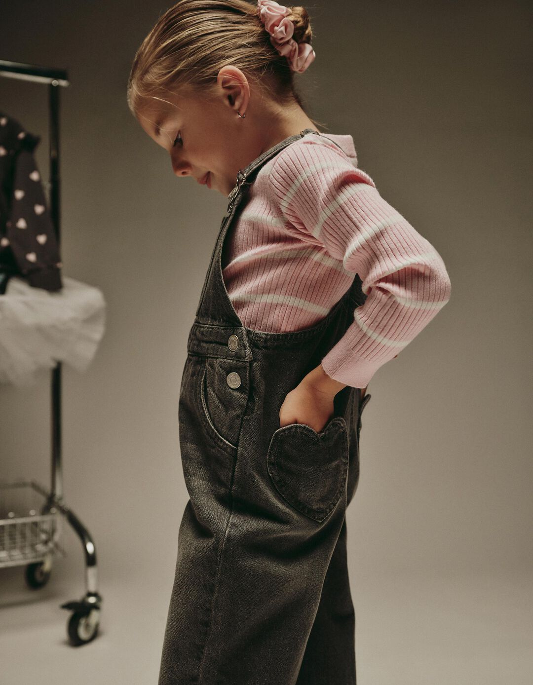 Jardineiras de Ganga, Menina, Cinzento Escuro