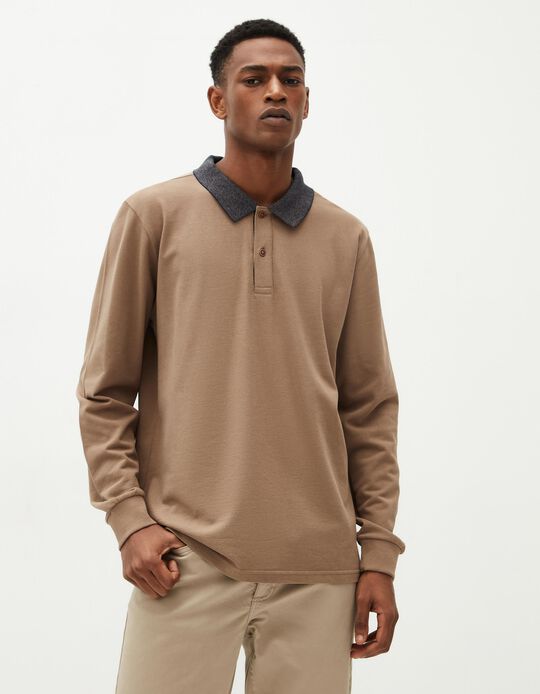 Comprar Online Polo Piquet de Manga Comprida, Homem, Castanho