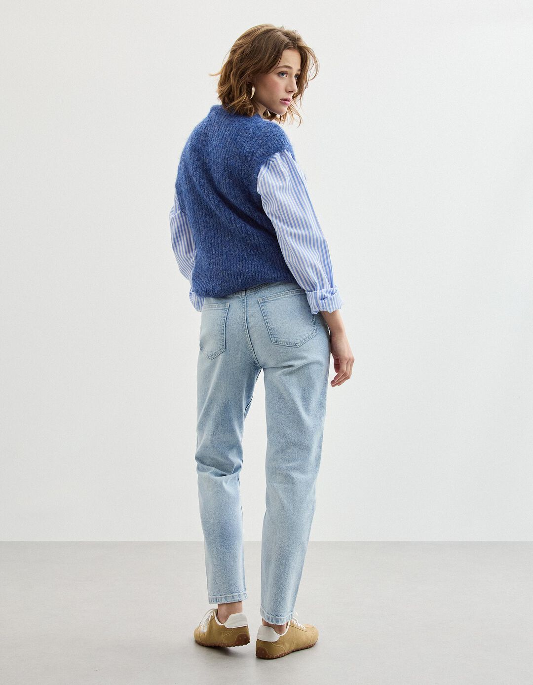 Calças de Ganga 'Tapered Mom Fit', Mulher, Azul Claro