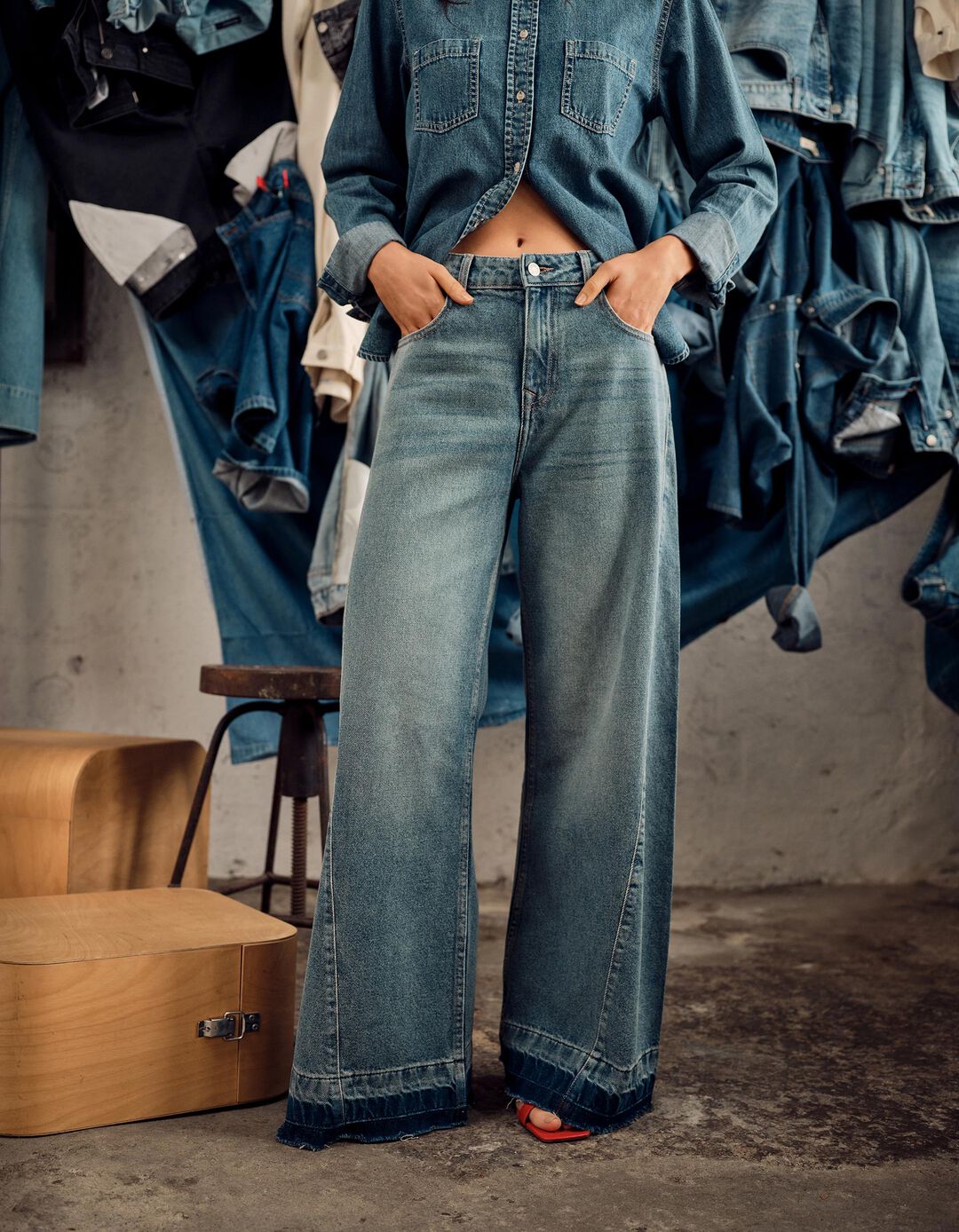 Cal&ccedil;as de Ganga Wide Leg, Mulher, Azul Escuro