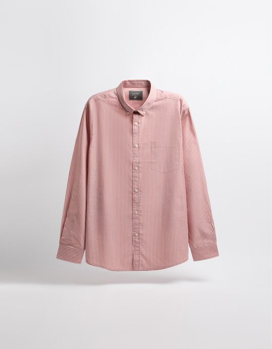 Comprar Online Camisa de Manga Comprida Popelina Riscas, Homem, Laranja Escuro