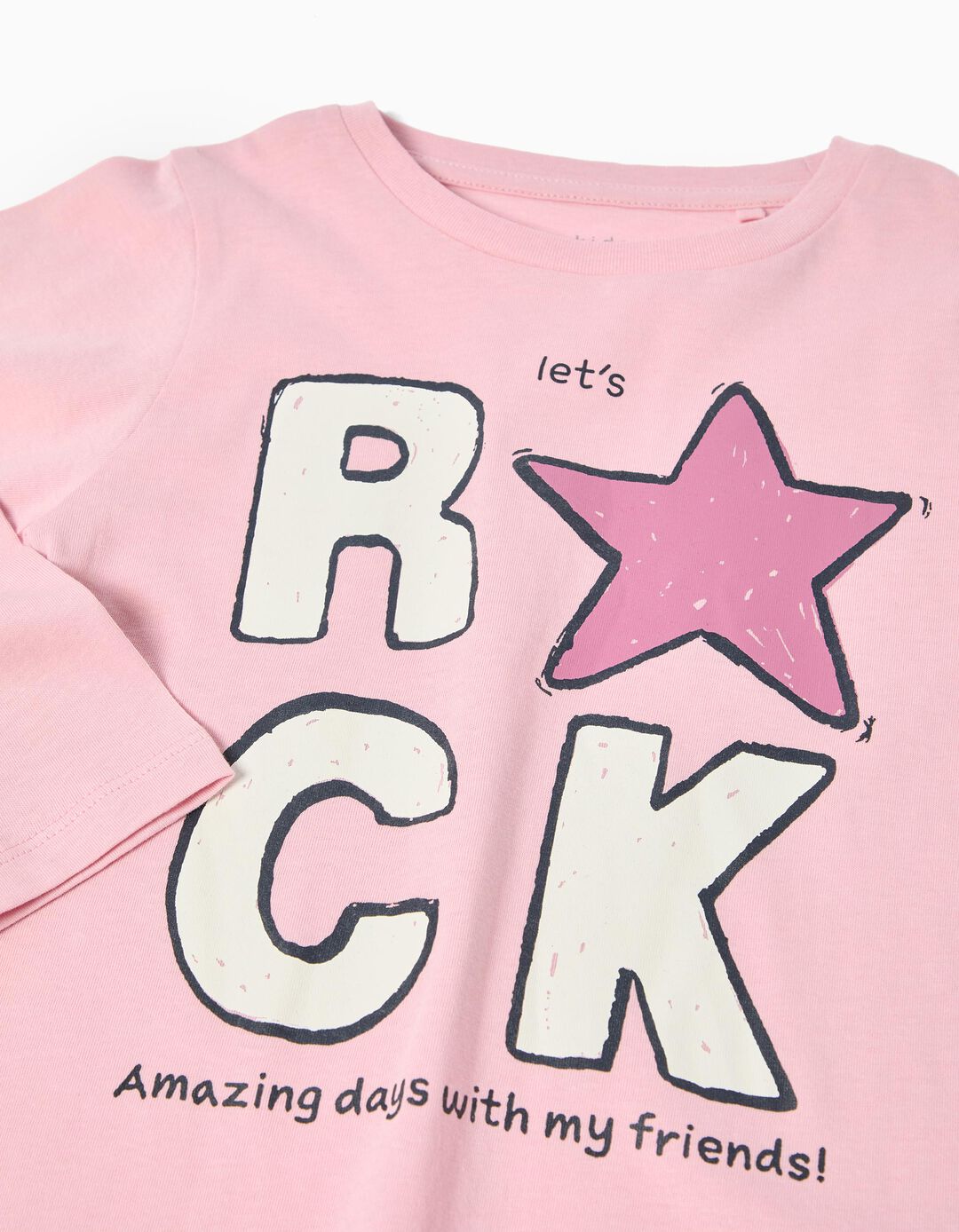 T-shirt de Manga Comprida Estampado, Menina, Rosa Claro