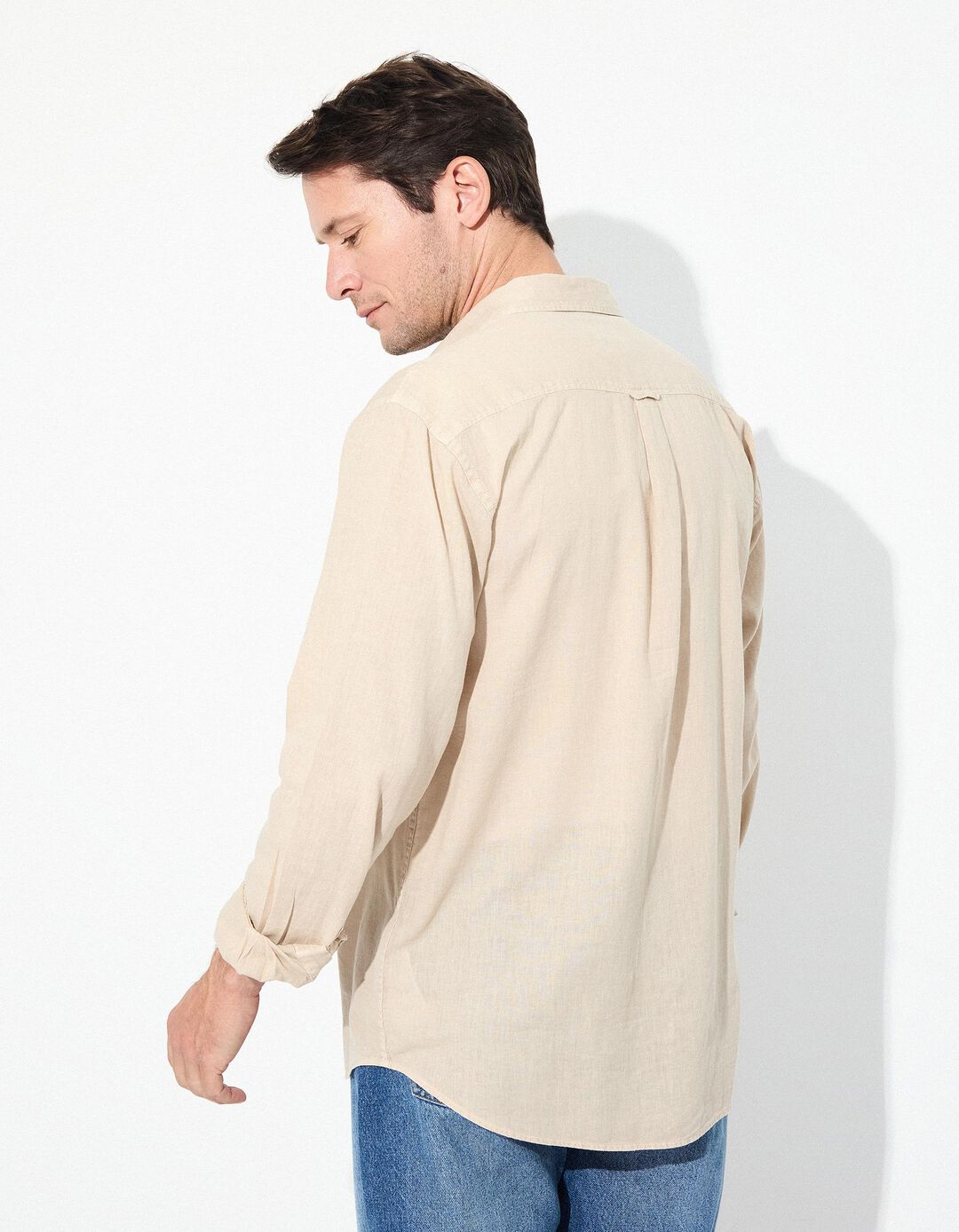 Camisa com Linho, Homem, Bege