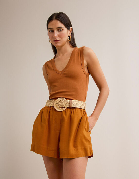 Comprar Online Top Canelado, Mulher, Castanho Claro