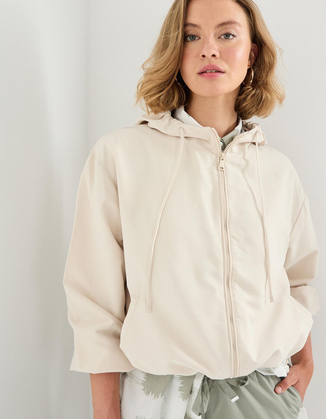 Parka com Capuz, Mulher, Bege 