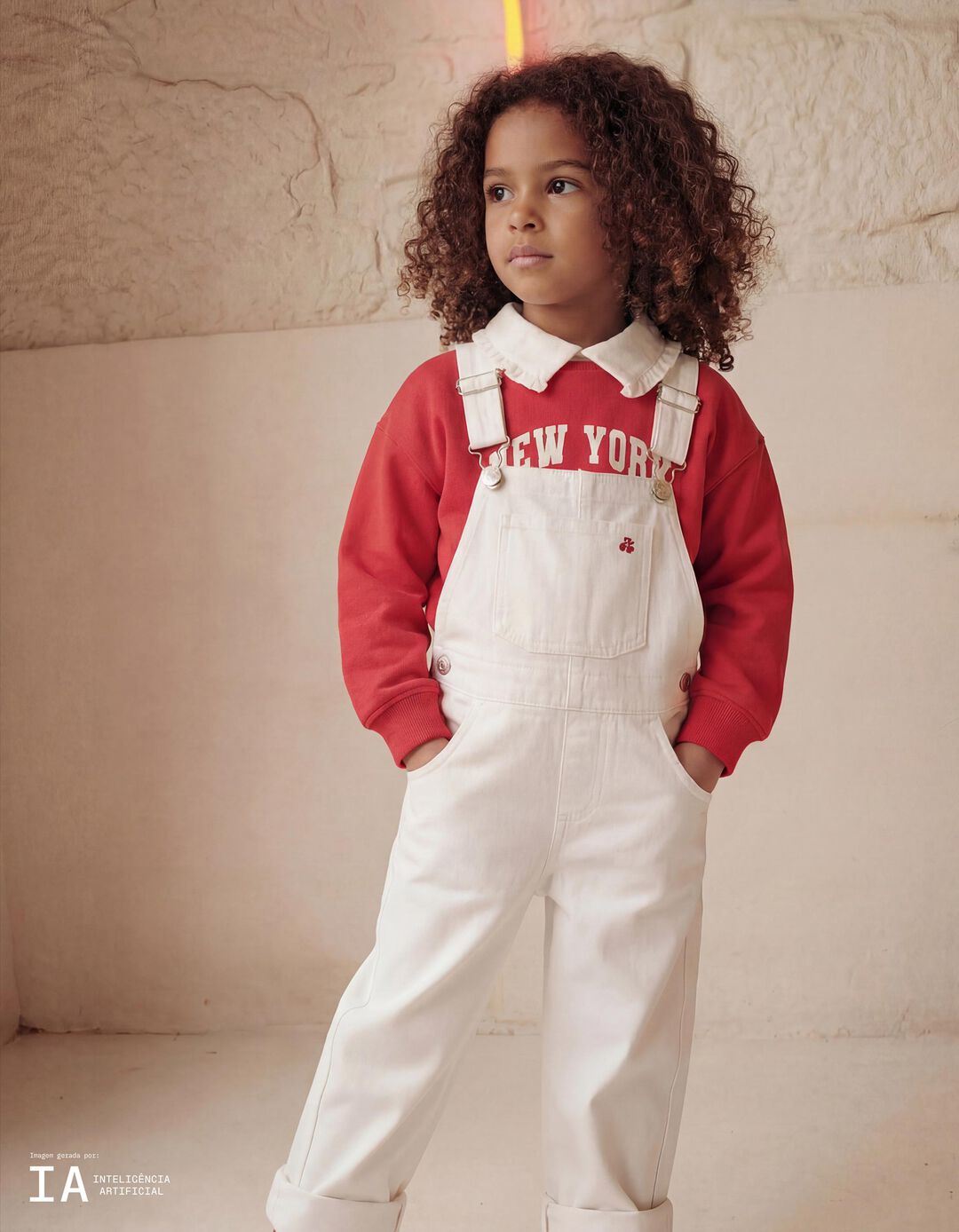 Jardineiras de Ganga 'Wide Leg', Menina, Branco