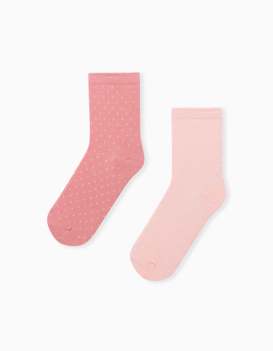 2 Pairs of Dotted Socks for Women, Pink
