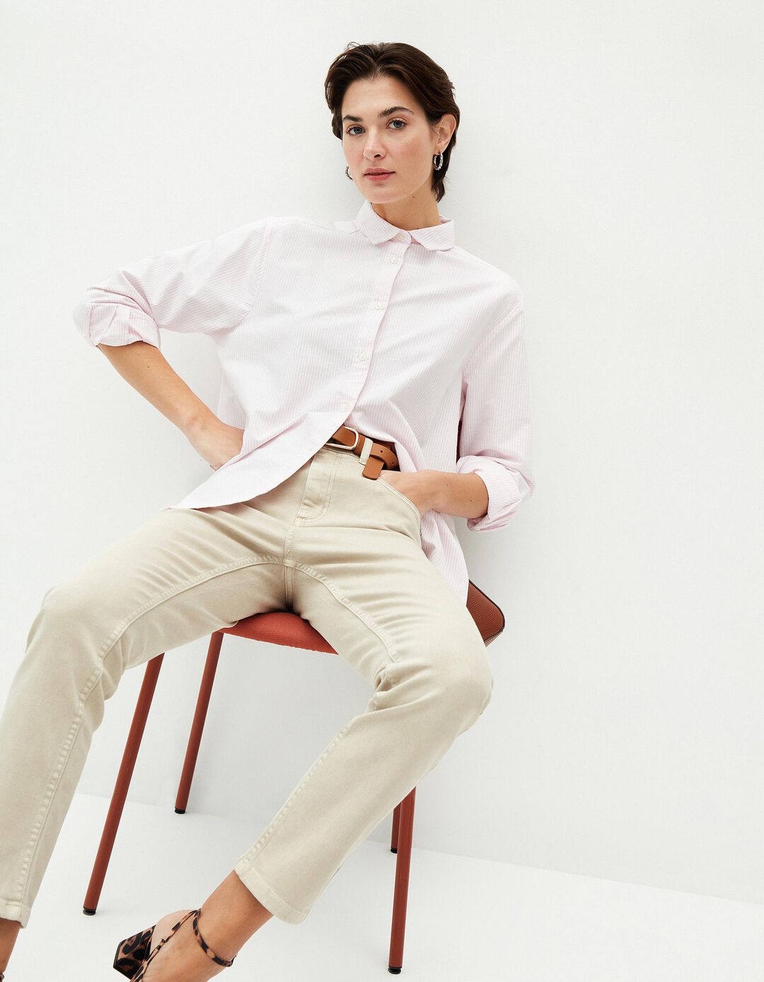 Camisa de Manga Comprida Oxford, Mulher, Rosa