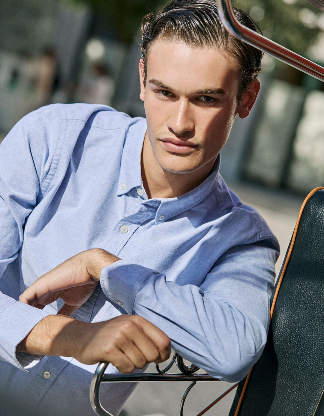 Camisa de Manga Comprida Oxford, Homem, Azul Claro