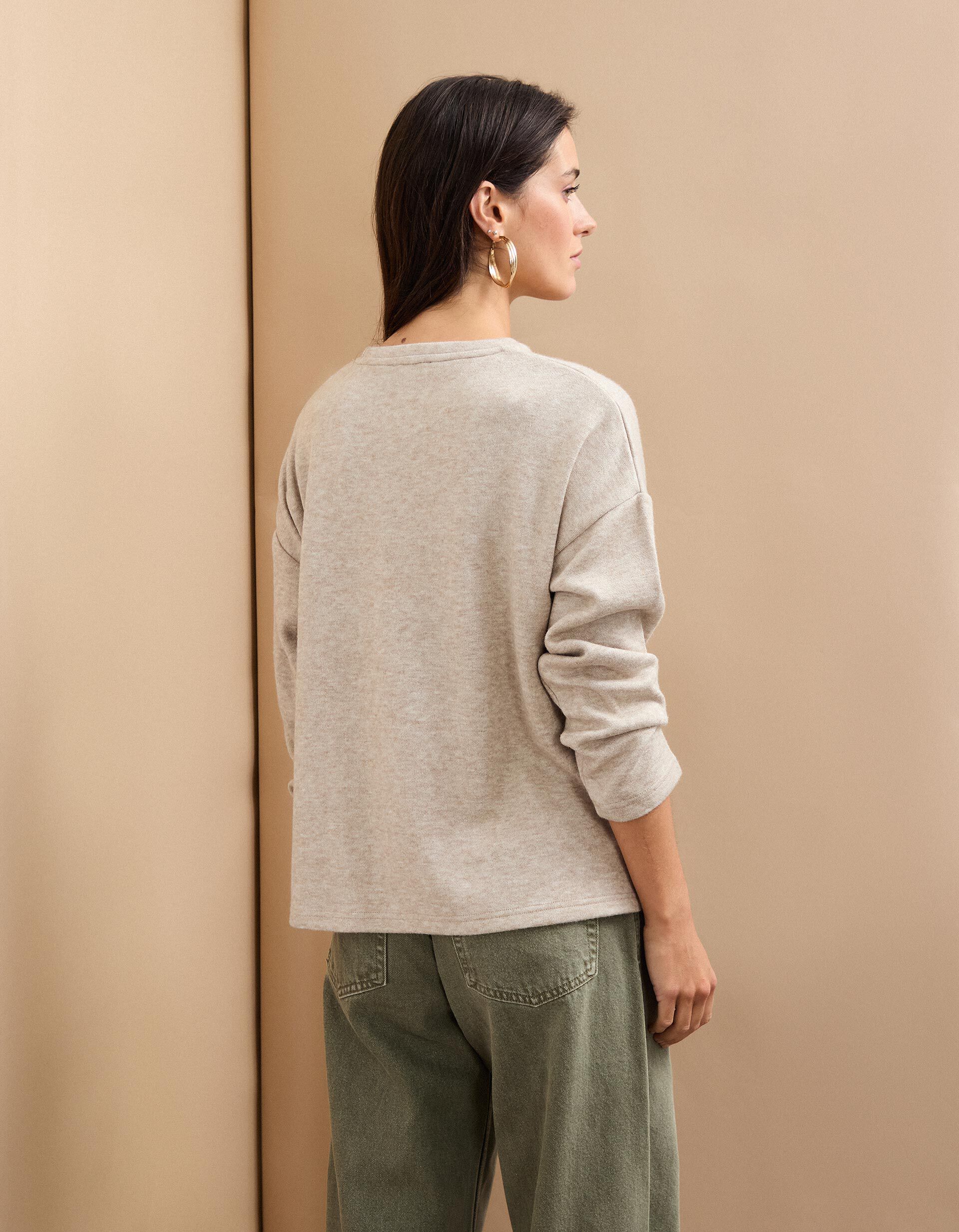 Comprar Online T-shirt de Manga Comprida, Mulher, Bege Claro