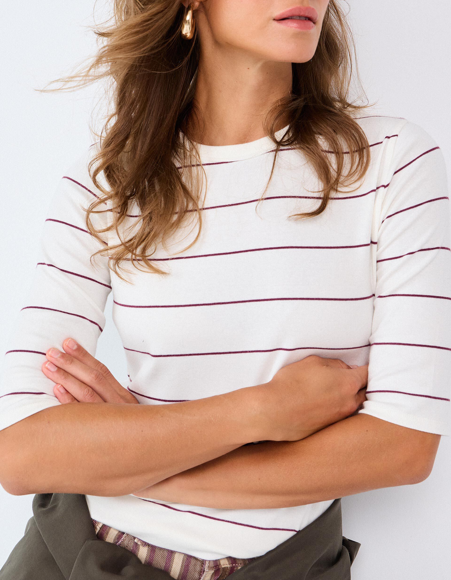 Comprar Online T-shirt &Agrave;s Riscas, Mulher, Bege Claro