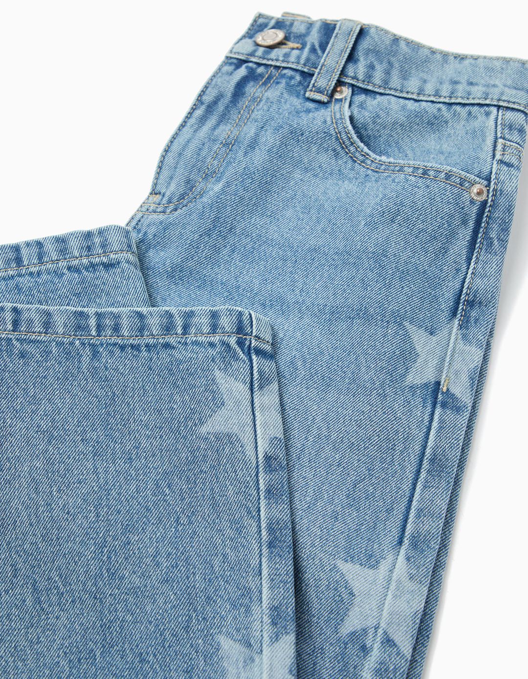 Cal&ccedil;as de Ganga 'Wide Leg' Estrelas, Menina, Azul Claro