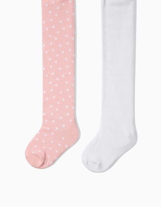 Pack 2 Collants de Malha para Beb&eacute; Menina, Rosa e Branco