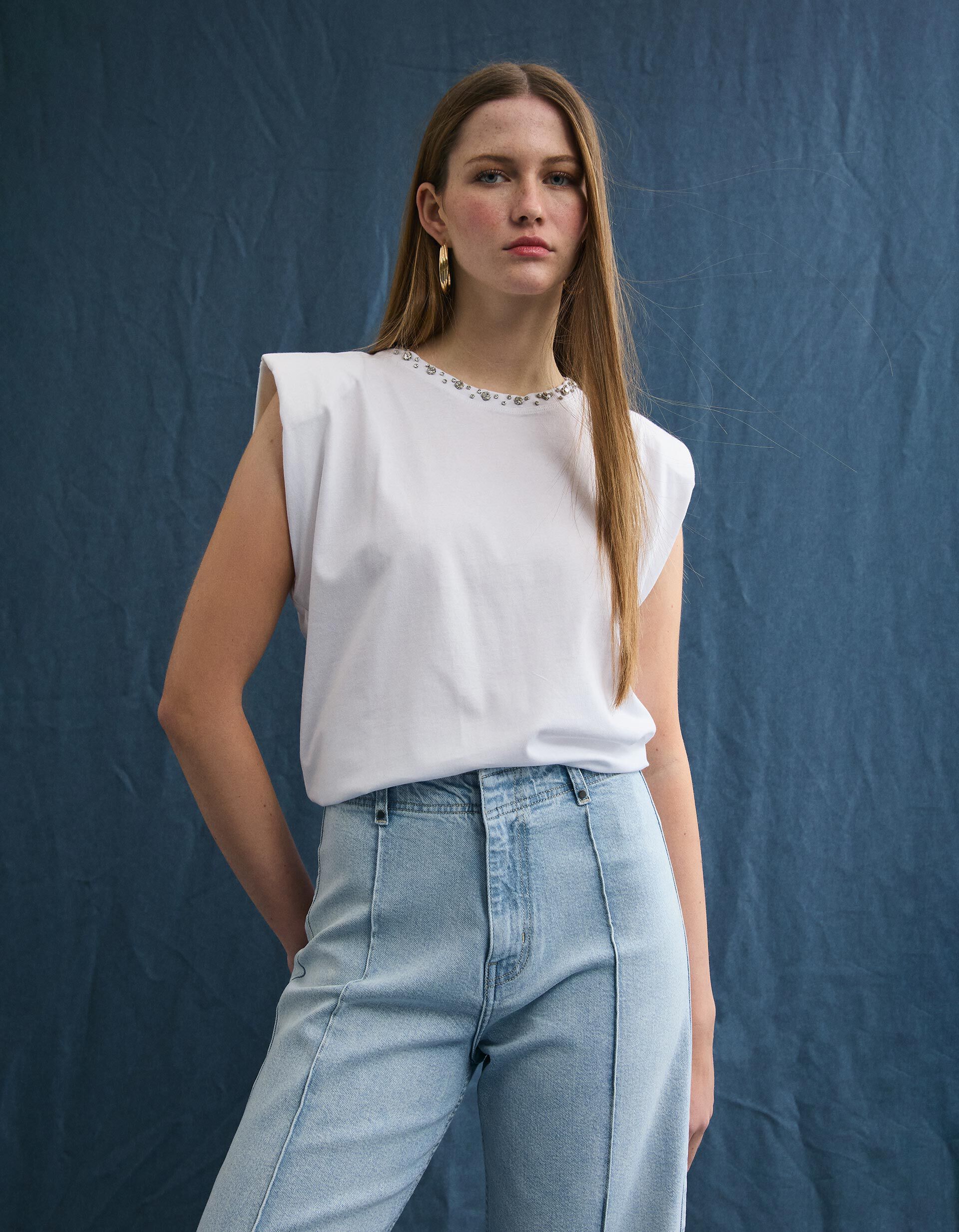 Comprar Online T-shirt Ombreiras, Mulher, Branco